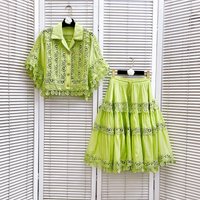 Clothing Retro Autumn Style Lapel Embroidered Lace Splicing Short Shirt Large Swing Skirt Suit