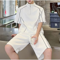 Casual Sports Suit Loose Half Zip T Shirt Niche Shorts Two Piece Suit
