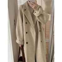  Wool Blend Coat Longline Oversized Trench Coat Double Breasted Autumn Winter Casual Elegant Oatmeal Mocha Red Gray