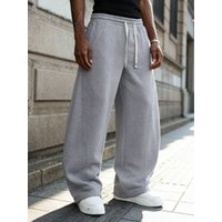 Wide Leg Sweatpants Contrast Stitching & Flat Drawstring Clean Fit Baggy Trousers Diagonal Seam Detail