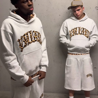 Men’s Clothing New Street Fashion Leopard Print Casual Double Headed Shorts Men Hooded Sweatshirt Suit