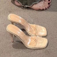 Miss High Heels Transparent Rhinestone Strappy Sandals Niche Style Summer Fashionable Footwear