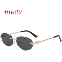 New Frameless Metal Frame Single Beam Irregular Angular Oval Sunglasses Sun Protection Sunglasses T1174