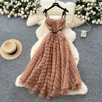 French New Dress Dress Female 2025 Summer Light 1 Socialite Waist Slimming Three Dimensional Flower Suspender Long Skirt