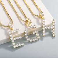 Jewelry Hip Hop Style Cubic Zirconia Letter Pendant Necklace 26 Alphabet Charms & Silver Plated Chain Streetwear Look