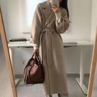 mid length woolen suit collar loose tie double sided woolen coat