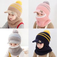 Designer children's plush knitted hat autumn and winter 2-5 years old boy and girl baby plus fluff line wind protection ear bib one hat