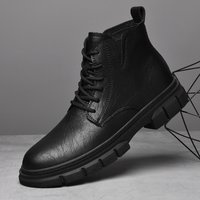 Men's Genuine Leather Martin Boots With Lace-Up Design, Rugged Work Boots For Outdoor & Casual Wear, Wide Sizes Available