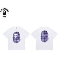 A BATHING APE BAPE-Ape Man Head Plaid Printed Pattern On Pure Cotton Short Sleeved Shirt