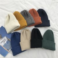 Unisex Vintage solid color knitted hat autumn-winter warm everything casual Instagram sweater hat for female couple knitted line hat trend