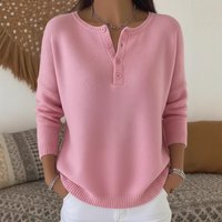 Knitted Button V Neck Sweater Solid Autumn Winter Casual Fashion Cross Border European American Style 2026 Christmas