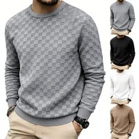 Clothing Knitted Jacquard Heavyweight Jacquard Checkerboard T Shirt Long Sleeve Crewneck Breathable Polyester Relaxed Fit