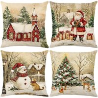 Christmas Pillowcase Santa Claus Printed Pillow Sofa Decorative Cushion Cover Holiday Gift