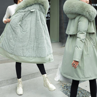 Women's Clothing women's cotton padded coats mid length large fur collar plus velvet cotton padded jackets down cotton padded jackets cotton jackets