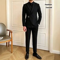 Slim Fit Men's Black Suit Set European American Style Business Casual Formal Wear Wedding Groomsmen High End Two Piece