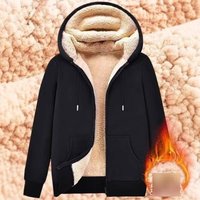 Women’s Fleece-Lined Hooded Jacket – Soft Lambskin Plush Coat (Black/Gray, Sizes M-5XL)