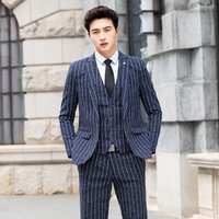 CT Korean Style Slim Fit For Men Casual Trendy Handsome Small Three-Piece Set Groom Groomsman Wedding Suit