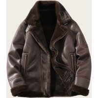 Men's Faux Shearling Jacket – Fleece-Lined Winter Coat With Notched Collar (Sizes M-5XL, Dark Brown)
