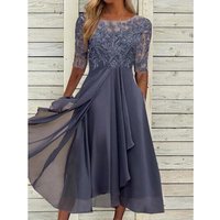 Women's Clothing Dress Chiffon Spliced Lace Hollow Long Skirt Bridesmaid Evening Dress Women's Clothing