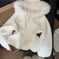 Oversized Zip Up Hooded Cardigan – Winter Acrylic Knit Sweater Fur Trim – Boho Chic Open Front Coat