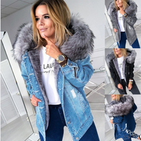 Clothing plus plush collar slim cotton denim jacket 8022