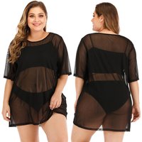 Plus Sexy See through Mesh Beach Skirt Bikini Blouse Dress