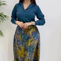 Women's new satin solid color shirt digital printed skirt fashion suit