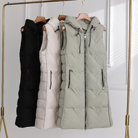Women's Clothing Vest Solid Color Loose Long Hooded Vest Waistcoat Down Cotton Vest Jacket