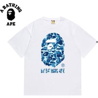 A BATHING APE BAPE-Simpl Navy Blue Ape Head Men's Short Sleeved T-shirt With Letter Printed Pattern