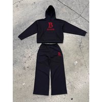 Vintage Embroidered Hoodie & Jogger Set Retro Streetwear Casual Outfit & 
