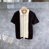 Men's Clothing Summer cardigan knitted polo shirt style slim fashion trend contrast color hollow ice silk breathable short sleeved T shirt for men