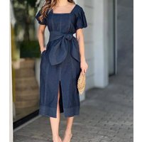 Clothing Knee length street dress tassels patchwork