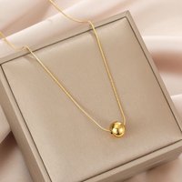 Stainless Steel Round Bead Pendant Necklace For Women Girls Gold Color Classic Simple Clavicle Chain Wedding Party Jewelry Gift