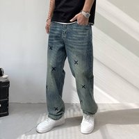 Clothing Heavy Embroidery Straight Pants Washed Jeans High Street Fashion Retro Loose Casual Mopping Trousers