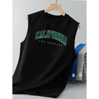 100% Pure Cotton Men's Summer Casual Sports Fitness Loose California Pattern Printed Breathable Round Neck Sleeveless Vest