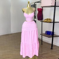 Women’s Clothing Summer New Style Temperament V Neck Suspender Top High Waist Skirt Casual Suit