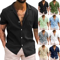 Beach Style Hawaii Shirt Tops Short Sleeve Turn Down Collar Cotton Linen Button Blouse Work Travel Style Male Loose Shirt