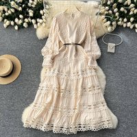 Women’s Clothing High end elegant dress new style palace style retro heavy hollow lace splicing French dress