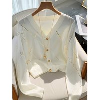 Clothing Knitted Cardigan Early Autumn Diamond Checkered Top Long Sleeved Jacket