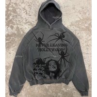 2023 Gothic Spider Print Autumn Winter Plush American Hoodie Pullover Y2K Sweater