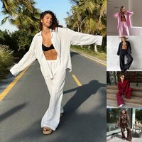 Clothing Casual Two Piece Set Solid Trousers Shirt Fashion Loose Fit