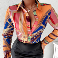 shirt Long sleeve top lapel button button printed shirt