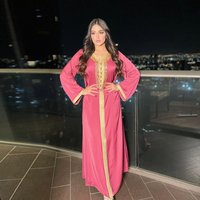  Embellished Abaya Dress Elegant Muslim Long Dress Crystal Beading & Lace Trim
