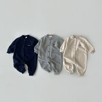 Children's Spring And Autumn Long Sleeved Letter Single Breasted Long Crawling Baby Solid Color Fashionable Crawling Clothes Children's Clothing Trend