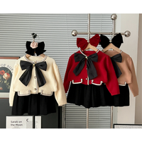 2024 Autumn Winter Sweater Dress Korean Version Autumn Winter Bow Knitted Puff Sleeve