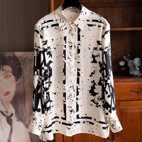 Women's Clothing Silk Commuting Letter Color Matching Long Sleeved Mulberry Silk Shirt