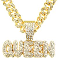 Men Hip Hop QUEEN Letter Pendant Necklace with 13mm Miami Cuban Chain Iced Out Bling HipHop Necklaces Fashion Women Jewelry
