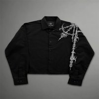 S Spring Fashion European USA High Street Hip Hop Polyester Stand Collar Single Breasted Heavy Industry Rune Embroidery Long Sleeve Shirt