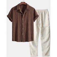 Summer Casual Shirt Set 3D Digital Print Comfortable Linen Short Sleeve Exquisite Trousers