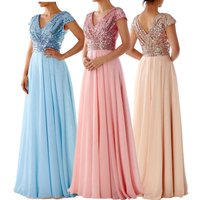 Clothing summer dress V neck sequined chiffon splicing evening dress long skirt